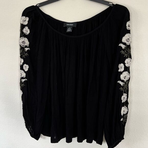 Karen Kane Black Embroidered Long sleeve Peasant Top - Picture 1 of 10
